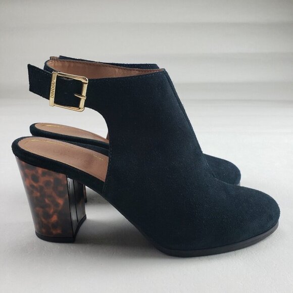 Vionic Lacey Tortoise Heeled Boot Womens 11 Black Suede Ankle Open Slingback - Picture 1 of 11